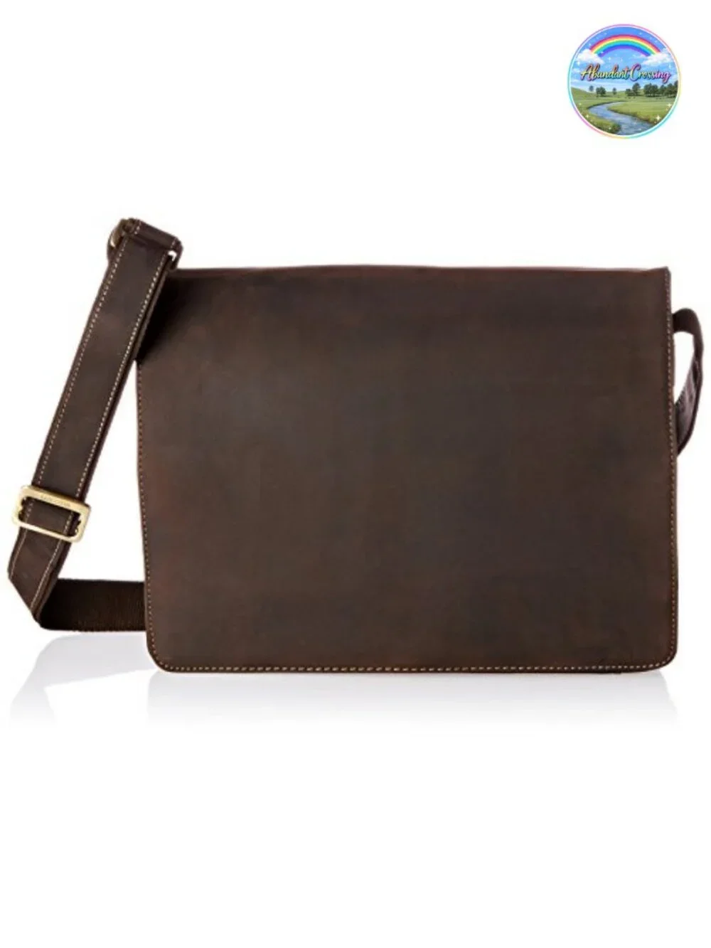 Distressed Leather Messenger Bag with Flap Over Snap Closure